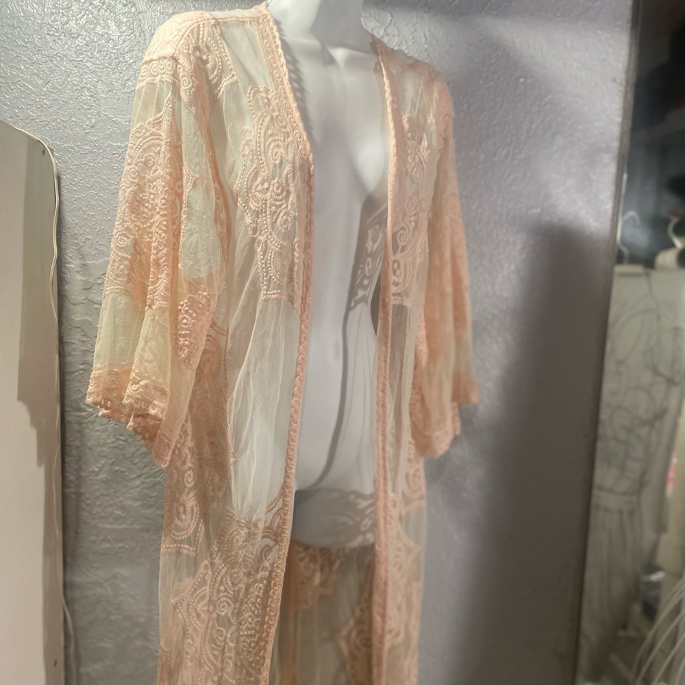 Elegant Lace Kimono Robe - Pink